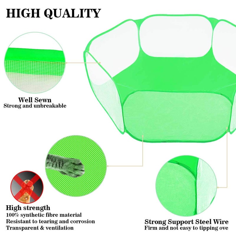 GABraden Small Animals Tent,Reptiles Cage,Breathable Transparent Pet Playpen Pop Open Outdoor/Indoor Exercise Fence,Portable Yard Fence (Cool Green) - Image 2